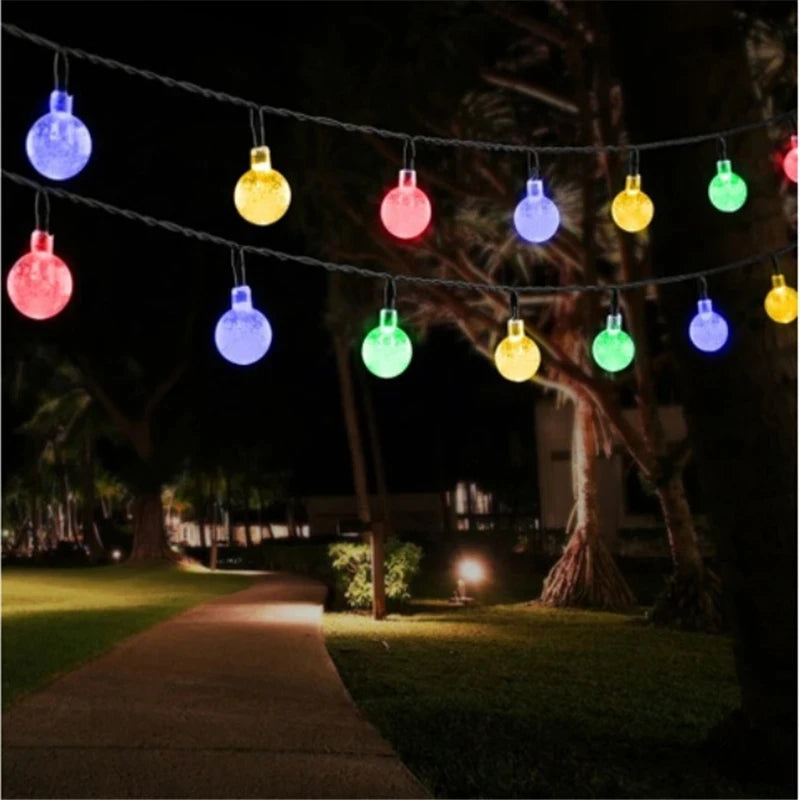 Guirnalda Solar LED para Jardín con Bolas de Cristal 10M