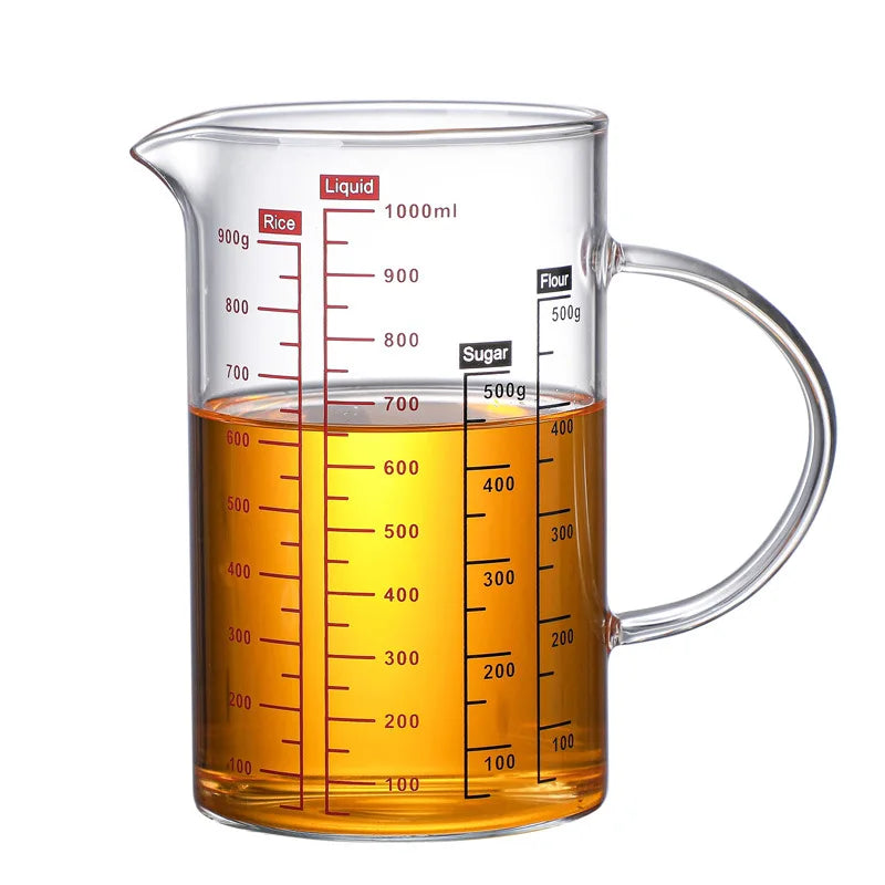 Tazas medidoras de vidrio de borosilicato alto, taza de escala de vidrio transparente con mango, boquilla en forma de V, vaso medidor de vidrio para cocina