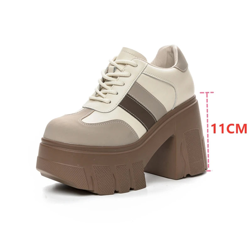 Zapatos de Tacon Alto con Plataforma para Mujer - Cuero con Cordones
