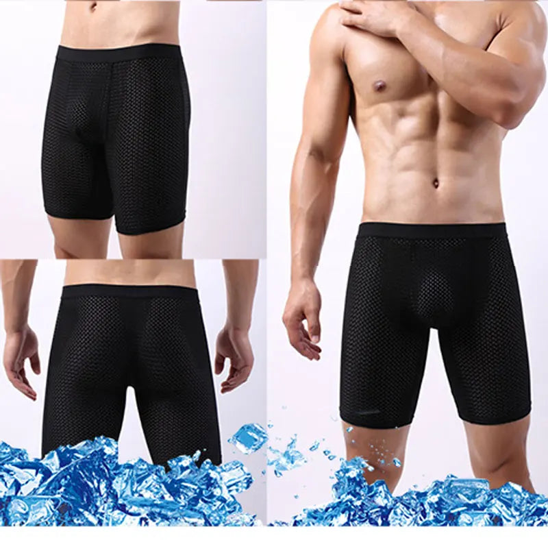 Bóxer de malla para hombre, ropa interior Sexy, Calzoncillos largos, 3 piezas