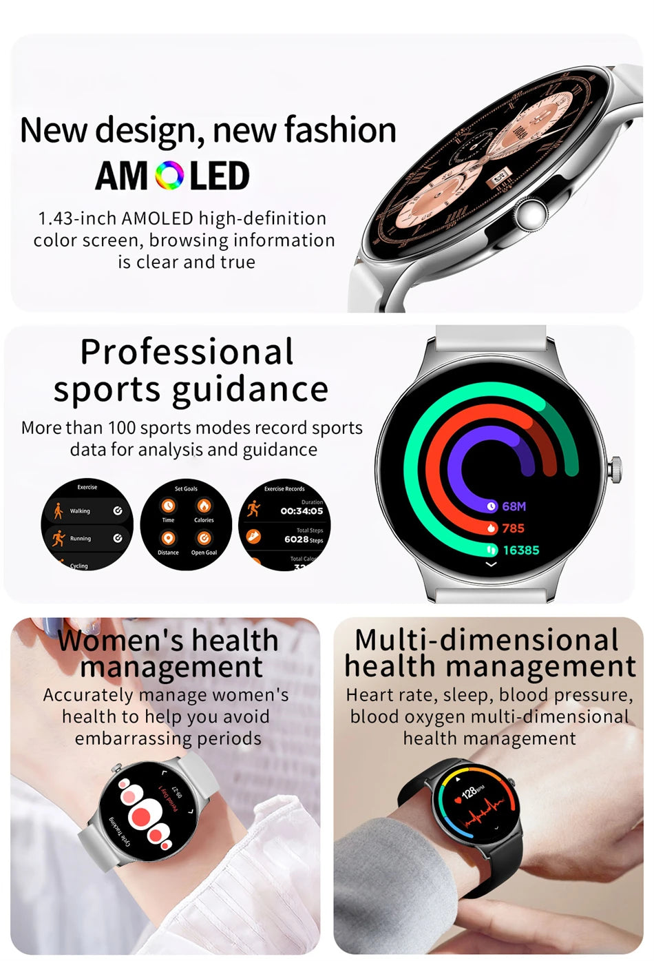 Reloj Inteligente LIGE AMOLED con Monitor Menstrual
