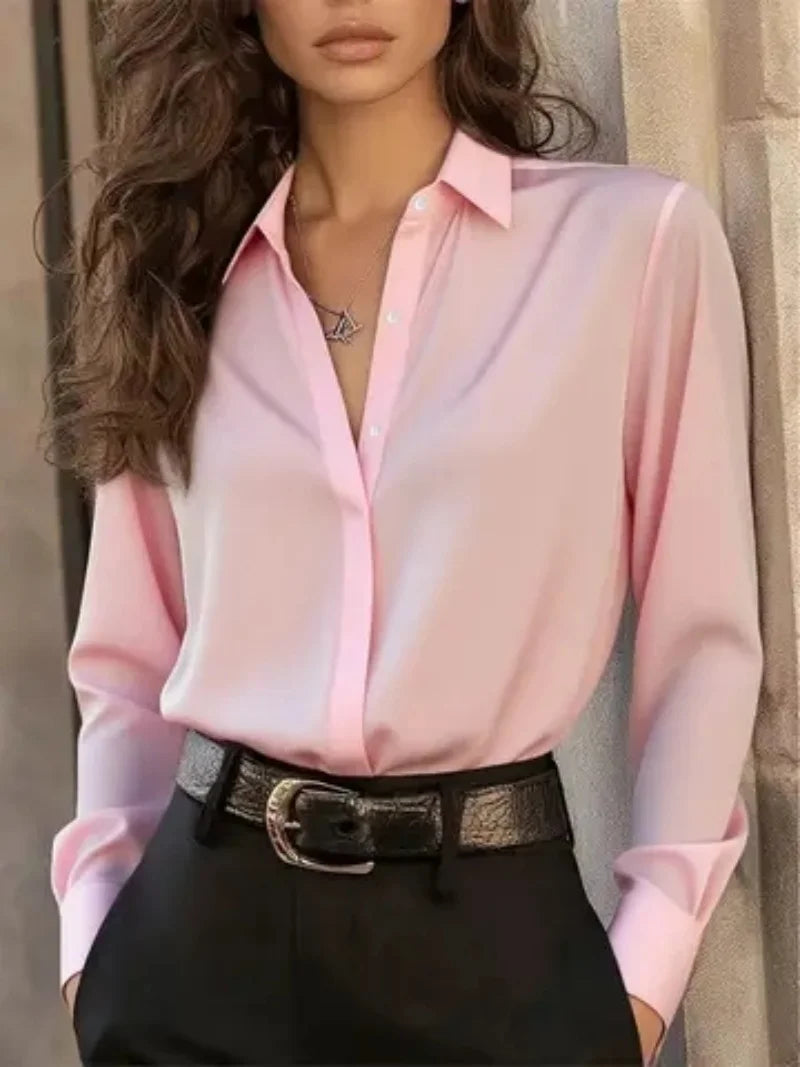 Blusa de Manga Larga con Botones, Estilo Oficina