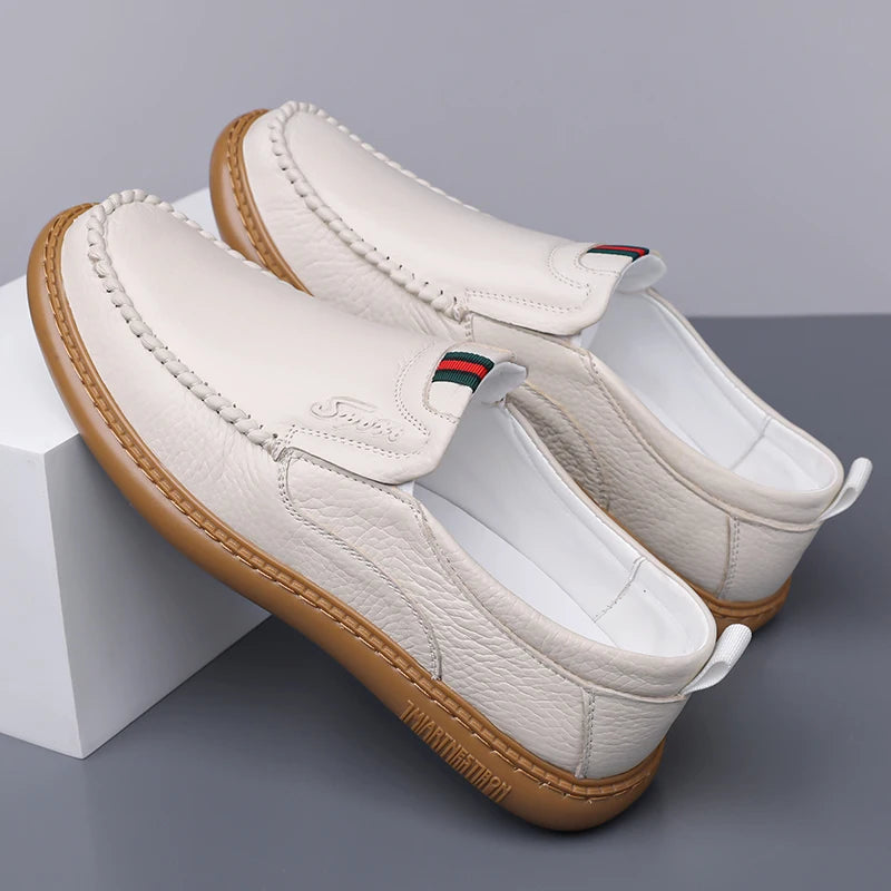 Mocasines de cuero para hombre con suela de goma cosida a mano