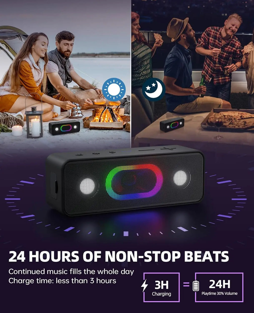 Altavoz Bluetooth Ortizan, Altavoz portátil con sonido estéreo fuerte de 16 W, 24 horas de reproducción, Altavoces inalámbricos Bluetooth 5.3, graves profundos,