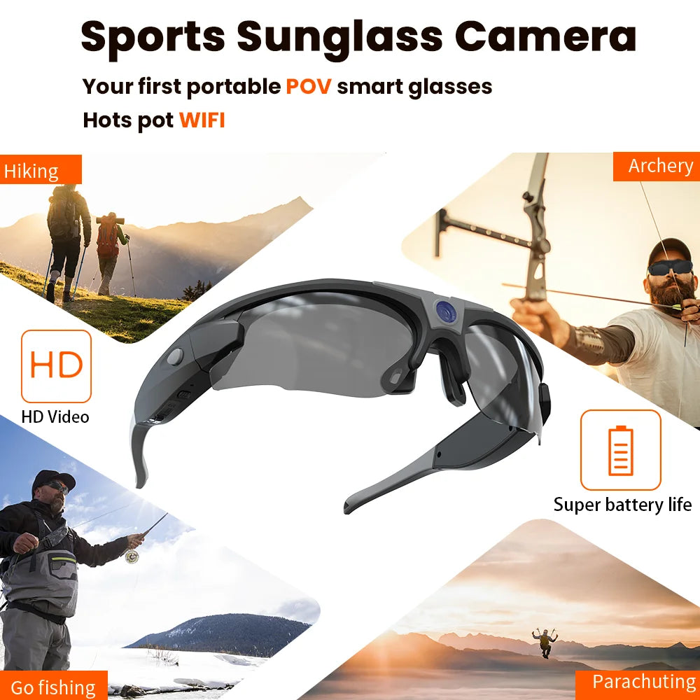 Gafas de sol con cámara WiFi HD 1080P para deportes y actividades al aire libre