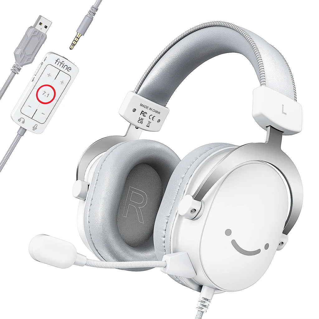 FIFINE-auriculares para juegos USB con sonido envolvente 7,1/conector de 3,5mm/micrófono, auriculares con cable sobre la oreja para PC PS4/5 Xbox Ampligame H9W