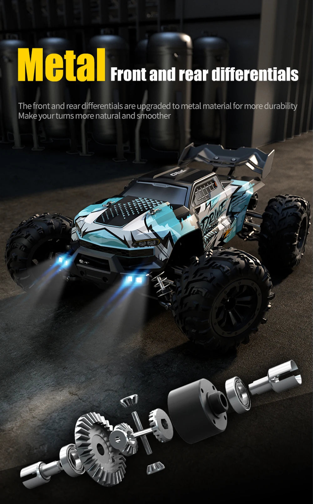 Coche RC Todoterreno 1:16 4WD sin Escobillas, 70 KM/H con Luces LED