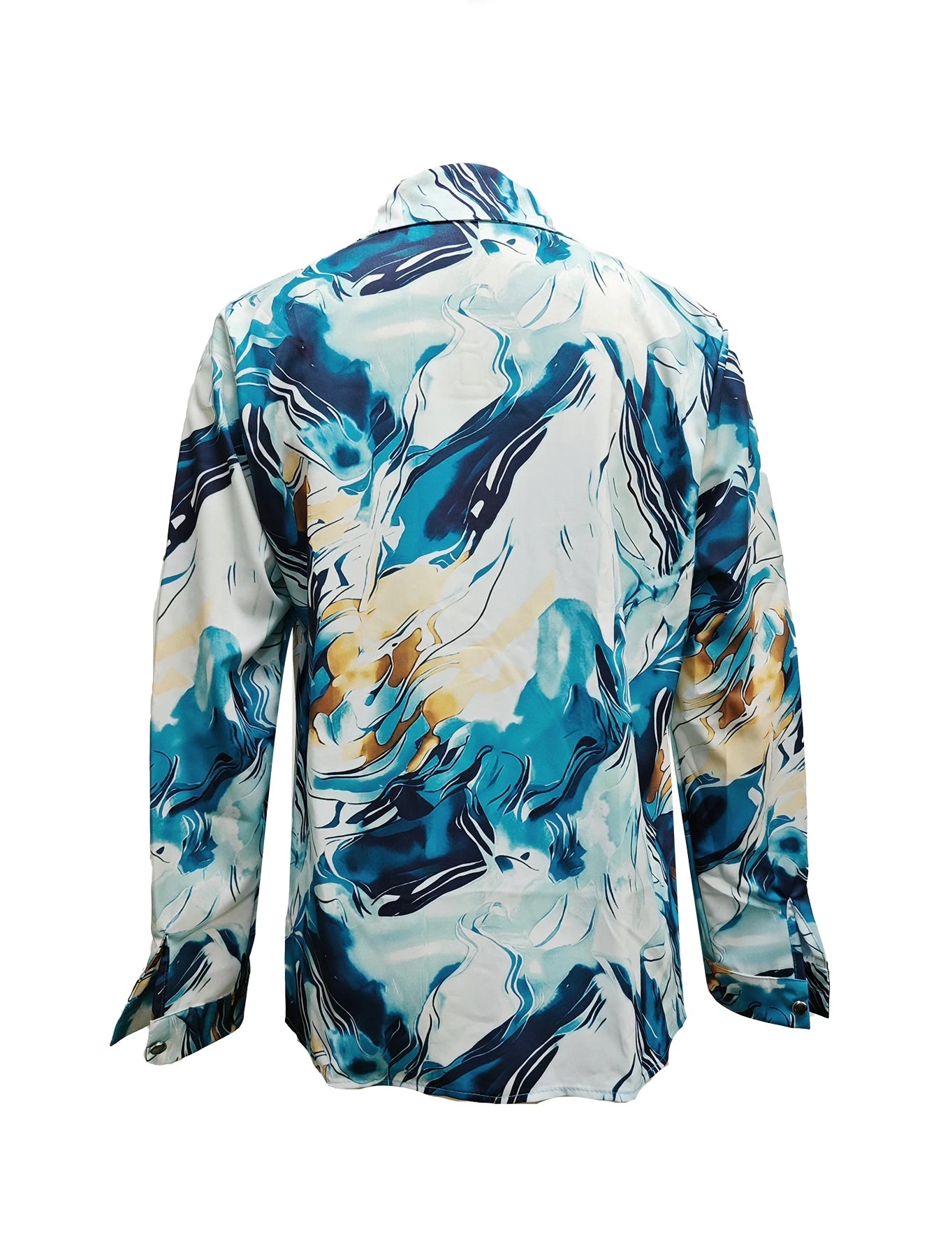 Camisa de Manga Larga con Botones y Cuello en V Estampada para Mujer, Informal