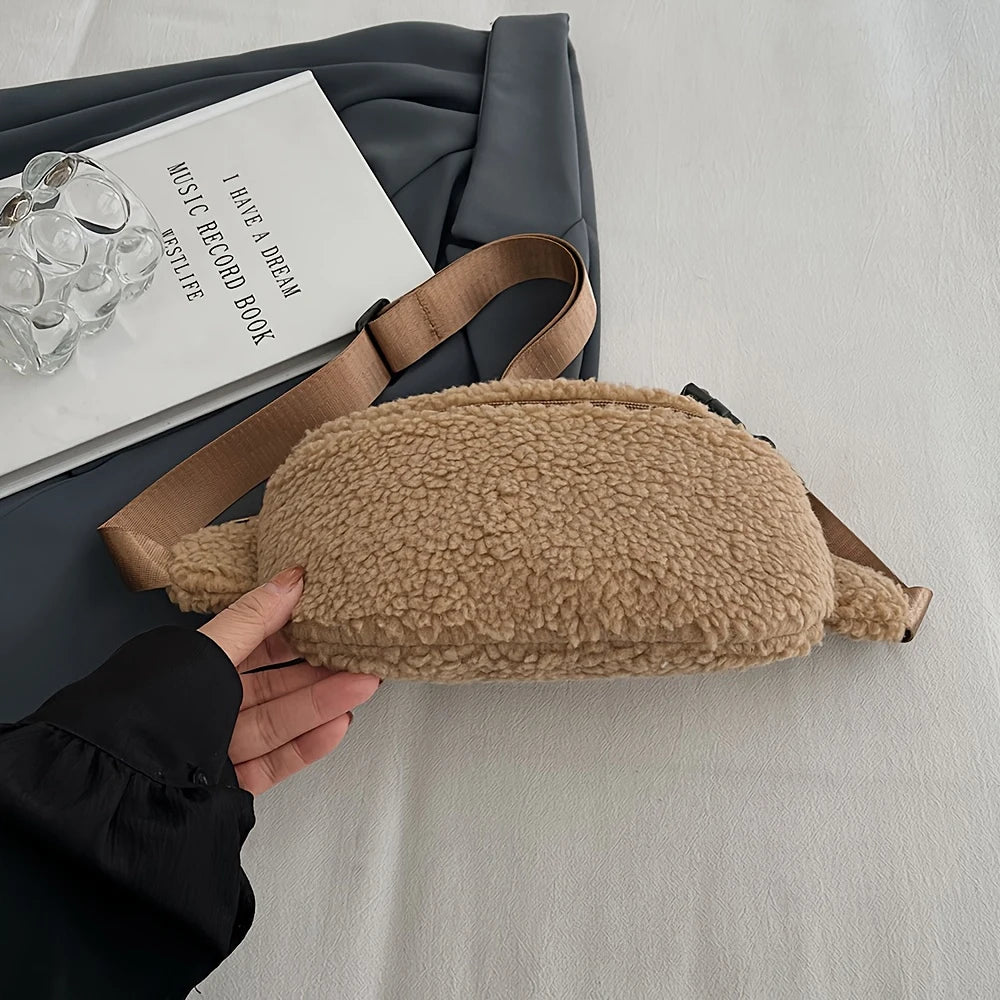 Bolso de Pecho para Mujer con Lana de Cordero, Gran Capacidad