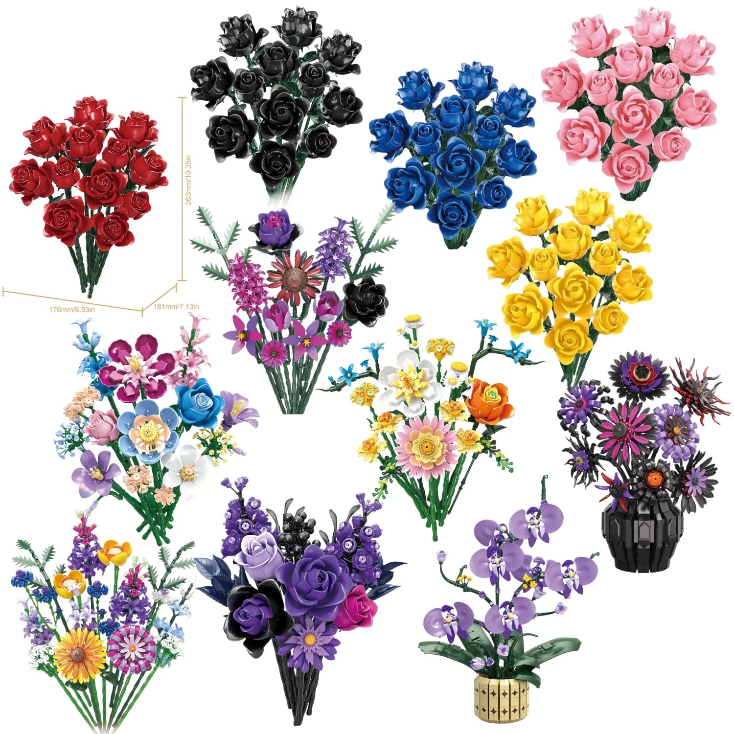 Bloques de Construcción de Ramo de Rosas, Modelo de Flor Botánica DIY, Decoración Creativa para el Hogar, Regalo para Ella, Mujeres y Adultas, Día de San Valentín, Día de la Madre