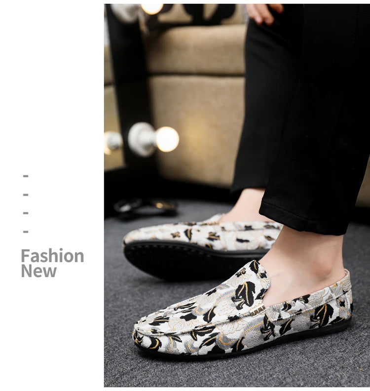 Zapatos Casuales Florales para Hombre | Estilo Mocasín Azul y Blanco