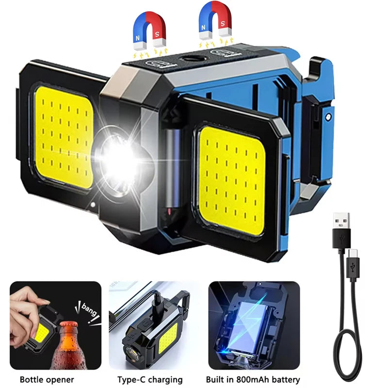 Linterna Mini Llavero COB Recargable USB con Luces Laterales 1000LM