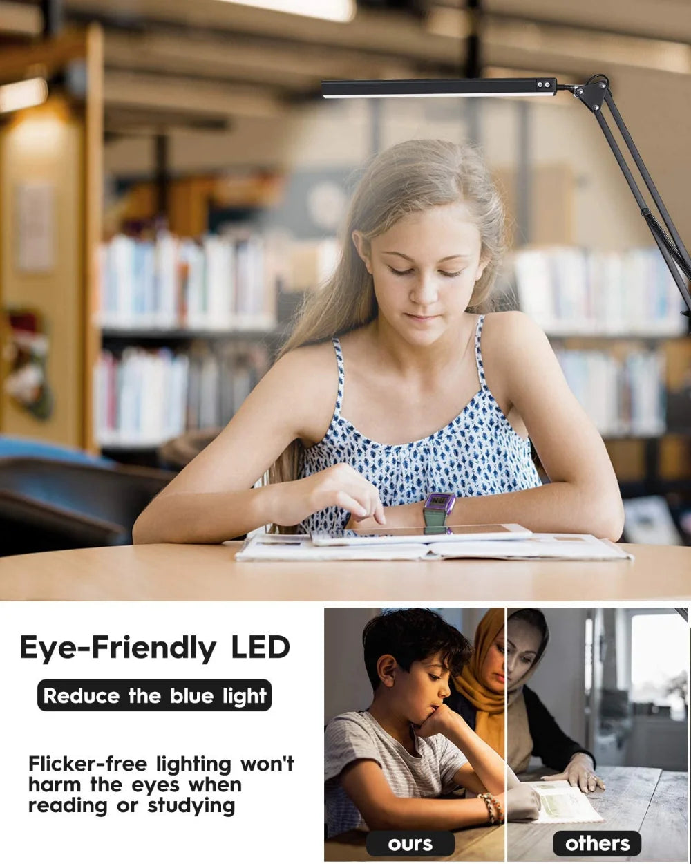 Lámpara LED de Escritorio 10W con Pinza, Brazo Oscilante y 10 Niveles de Brillo
