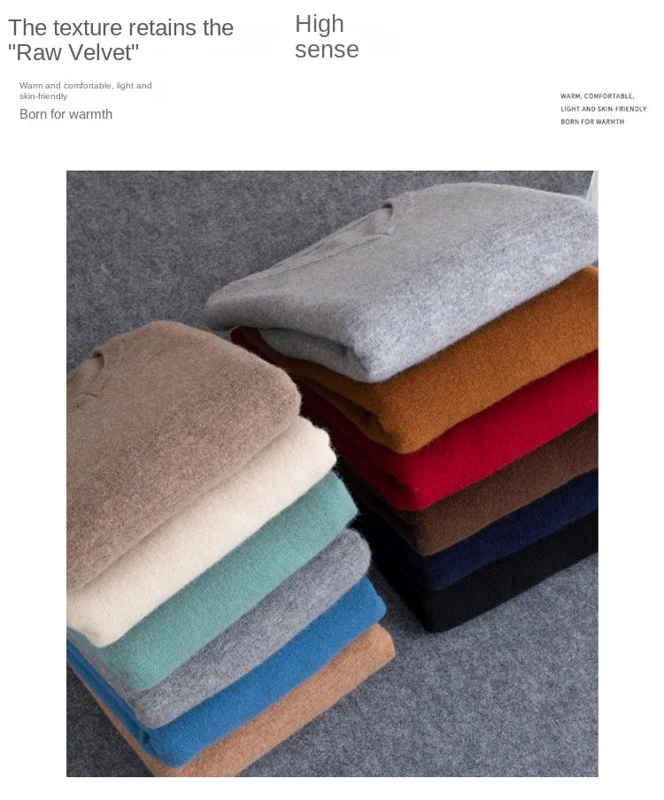 2025 suéter 100% de lana merina de Cachemira con cuello en V para hombre, jersey inteligente informal básico de manga larga, prendas de punto, Tops para Otoño e Invierno