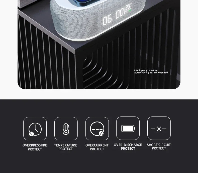 Base de Carga Inalámbrica con Alarma, Lámpara de Noche, Reloj de Escritorio y Termómetro para iPhone 17, 16, 15, 14, 13, con Carga Rápida