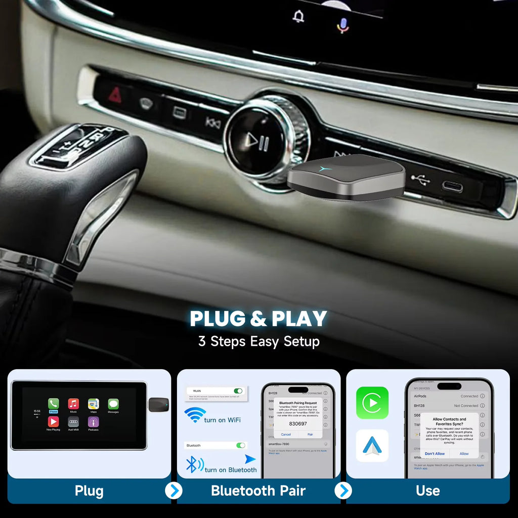 Adaptador Spedal 2 en 1 con cable a inalámbrico CarPlay y adaptador inalámbrico Android Auto Plug & Play