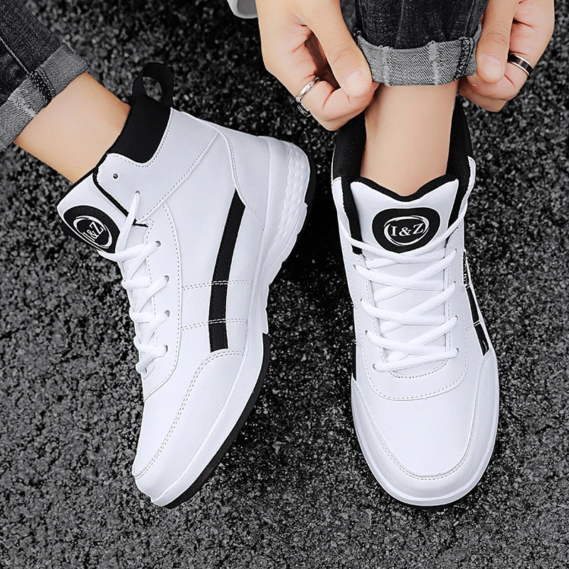 YRZL-Zapatos Deportivos de cuero para hombre, Zapatillas altas impermeables para caminar, ocio, antideslizantes, primavera y otoño