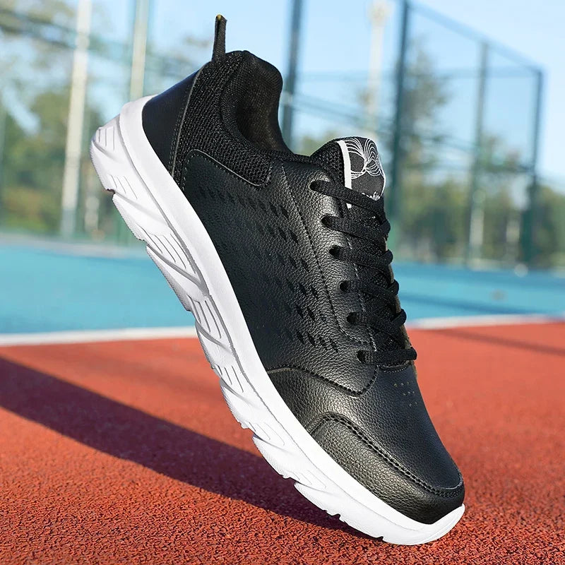 YRZL zapatos deportivos de cuero Artificial negro para hombres, zapatos casuales de alta calidad, impermeables, antideslizantes, cómodos para exteriores