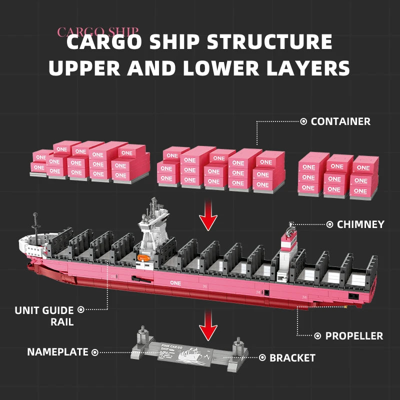 Modelo de bloques de construcción de barco portacontenedores JJ9217, juguete educativo avanzado, conjunto de modelo DIY para decoración de escritorio, regalo de cumpleaños para adultos