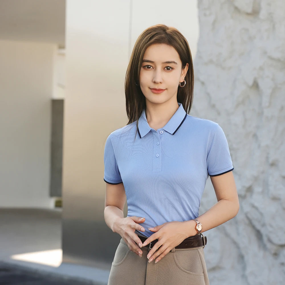 Camiseta de Seda Helada con Cuello Polo para Mujer