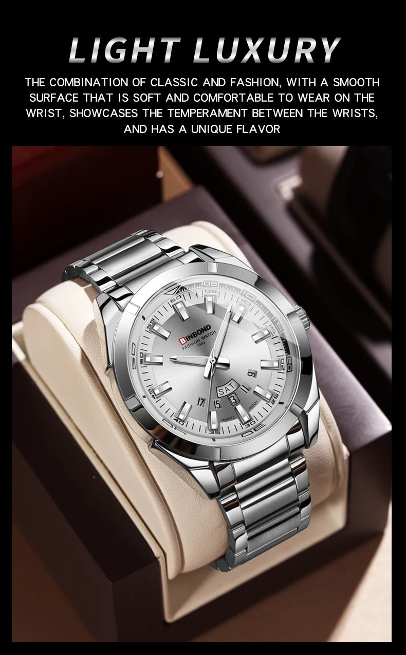 Reloj de Cuarzo BINBOND para Hombre Elegante Resistente al Agua