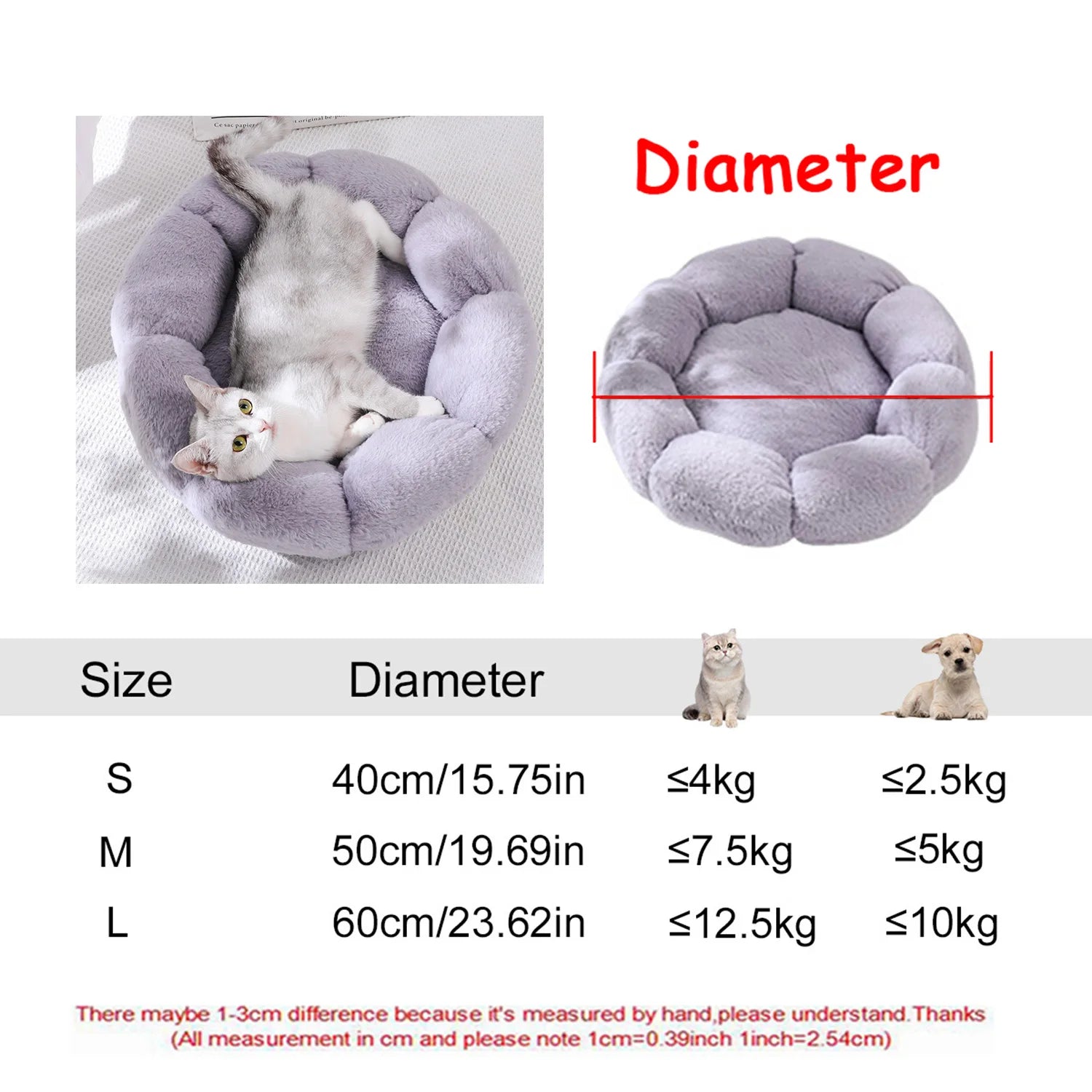 Cama Redonda para Mascotas Super Suave | 6 Tamaños 40-90cm