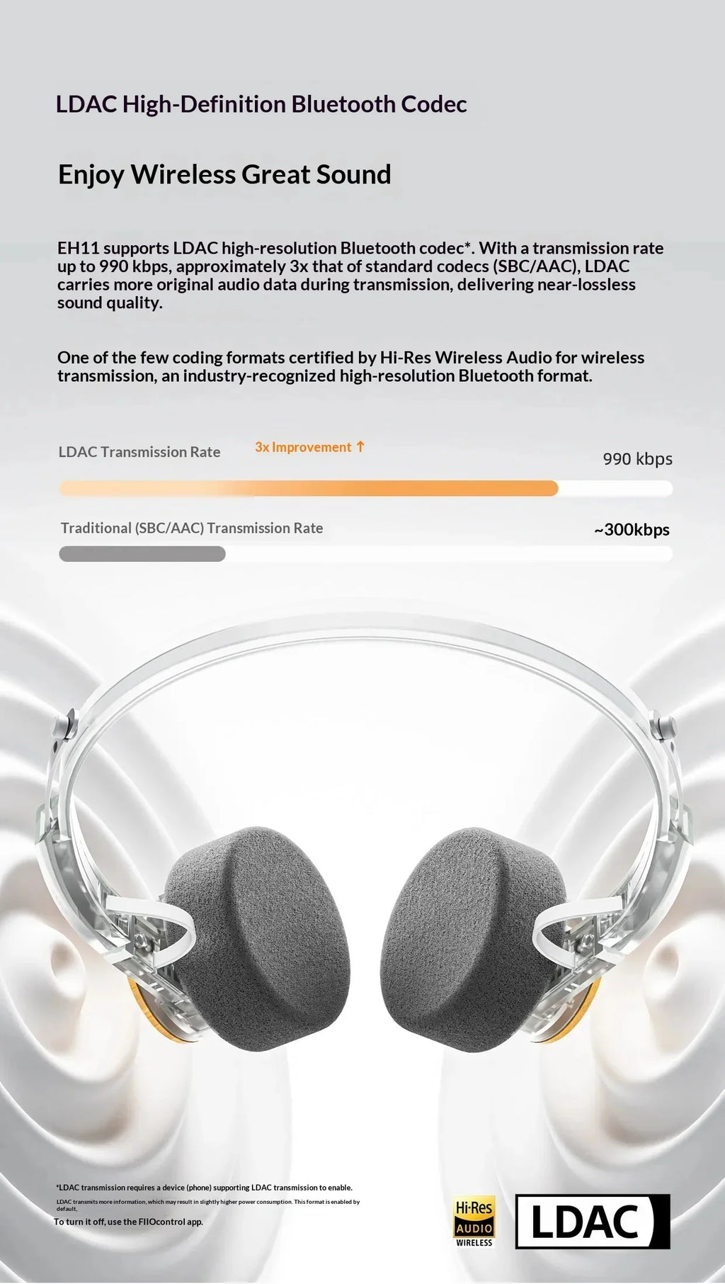 Auriculares Fiio Eh11 Retro Over-Ear Bluetooth con Controlador Dinámico Grande de 40 mm, Carcasa Mecánica, Auriculares con Audio de Alta Resolución Ldac
