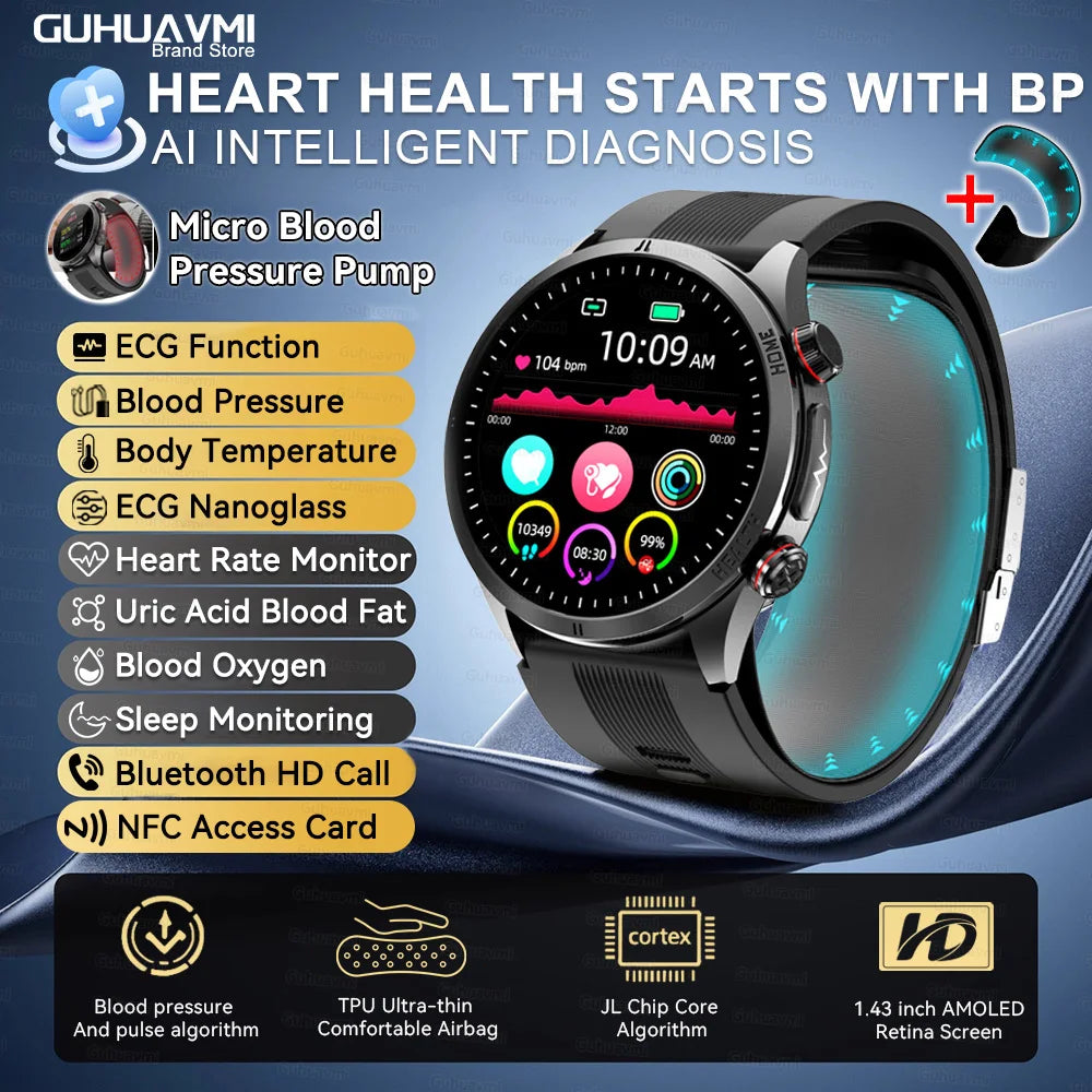 Reloj Inteligente con Airbag para Presión Arterial Precisa, ECG y NFC