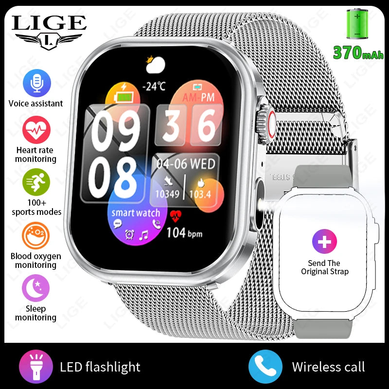 Smartwatch LIGE para mujer y hombre, pantalla 2,01", IP68, llamadas Bluetooth