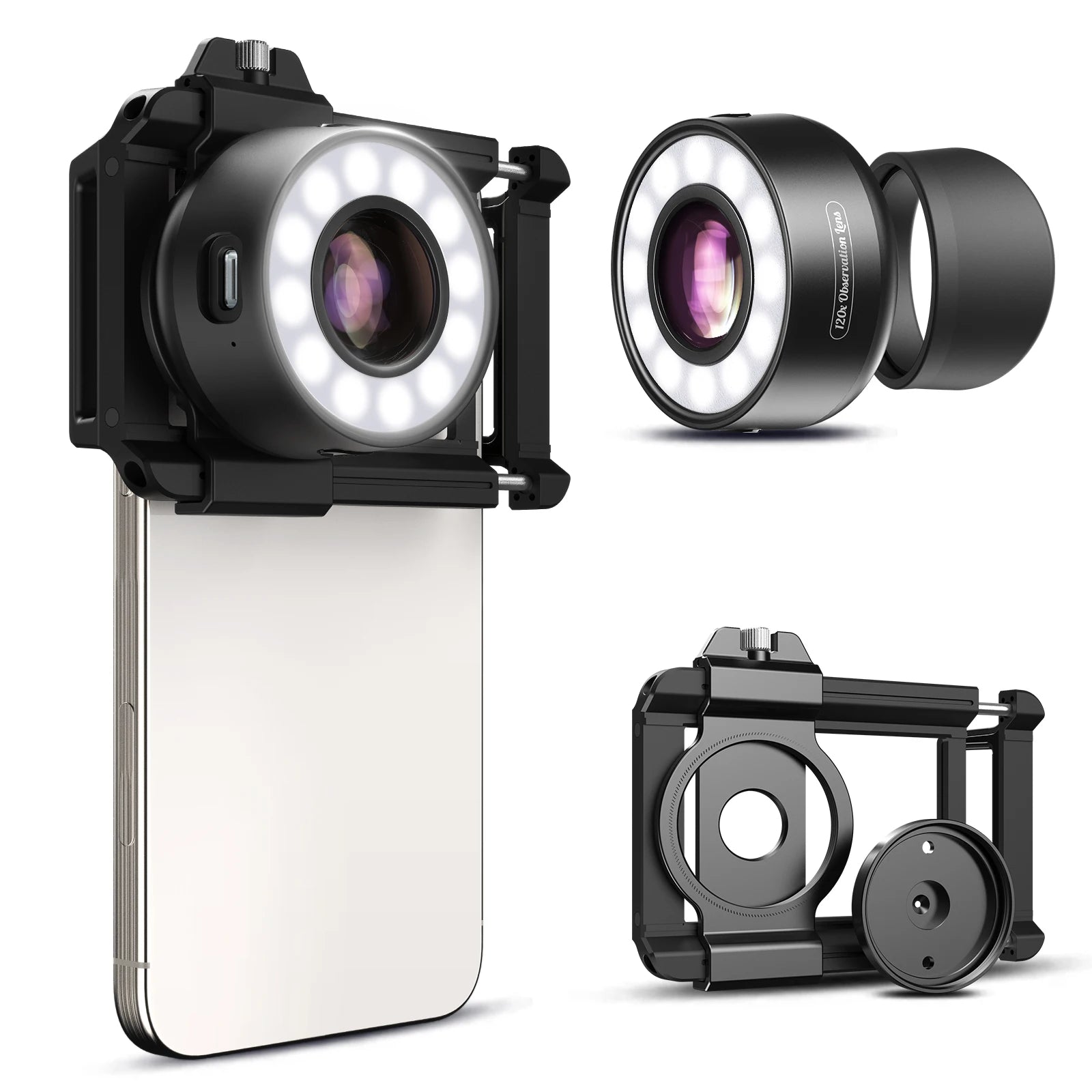 Lente Microscopio 120X APEXEL para Smartphone con Luz LED