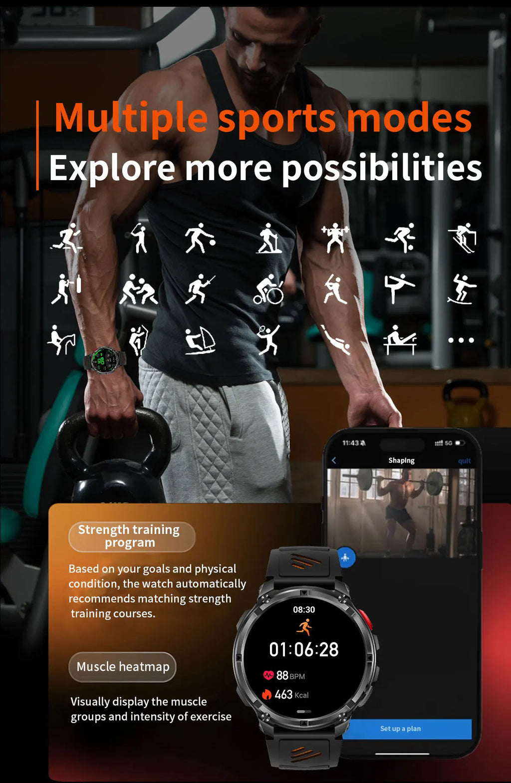 Reloj Inteligente HT33 con Linterna LED, Batería 1100mAh y Llamadas Bluetooth