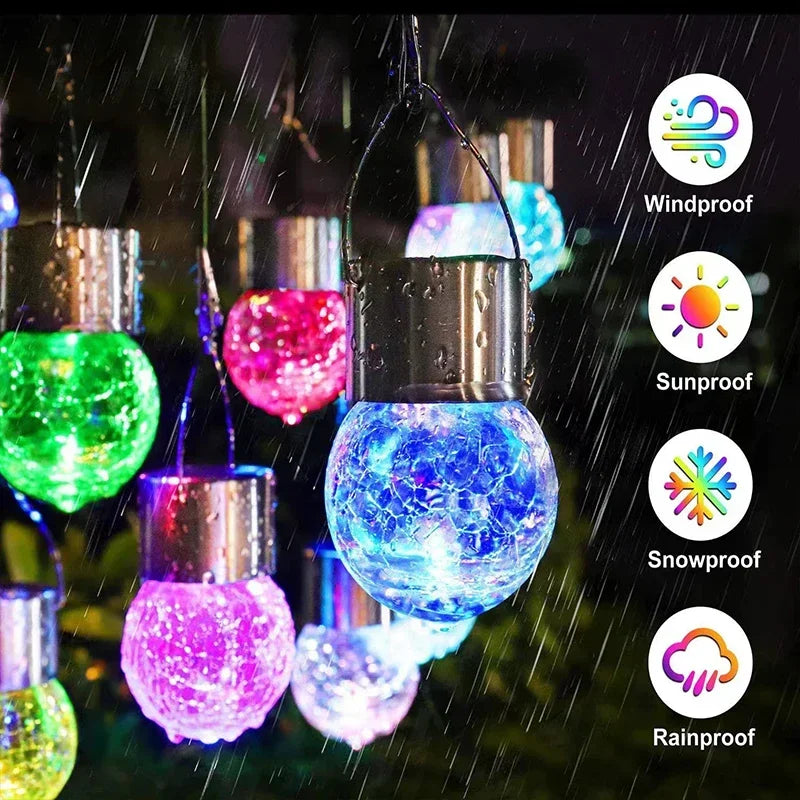 Lámpara LED Solar Colgante para Decoración de Jardín, Vidrio Agrietado, Impermeable para Exteriores