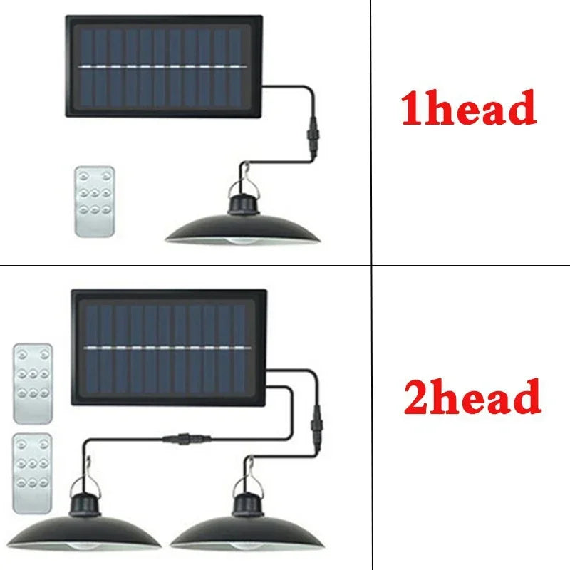 Lámpara colgante solar para exteriores, lámpara LED impermeable, decoraciones de araña de doble cabezal con Control remoto para cobertizo interior, sala de granero