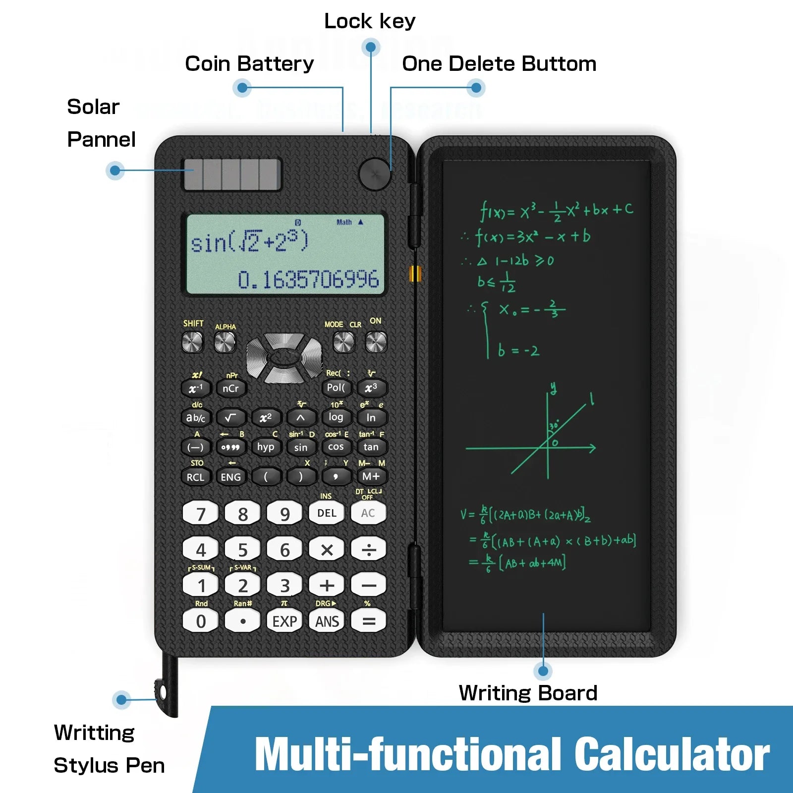 Mini calculadora científica con tableta de escritura, calculadoras, Bloc de notas, notas, electrónica de oficina, suministros escolares 991es Ms EX 82ms, nuevo