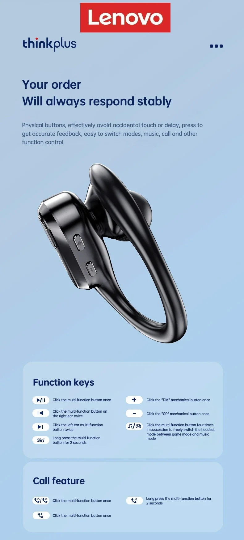 Auriculares Bluetooth Inalámbricos Lenovo XT80 con Micrófono