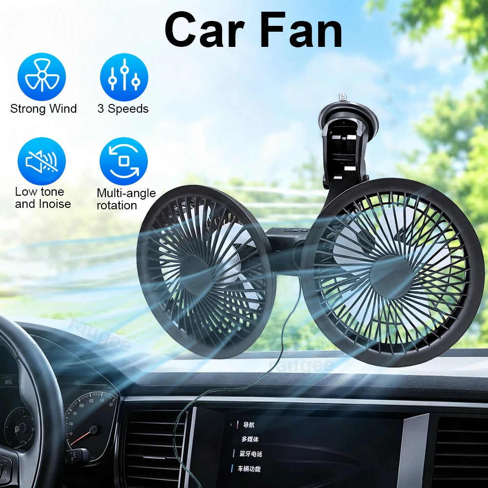 Ventilador de Coche USB Doble Cabezal 360°