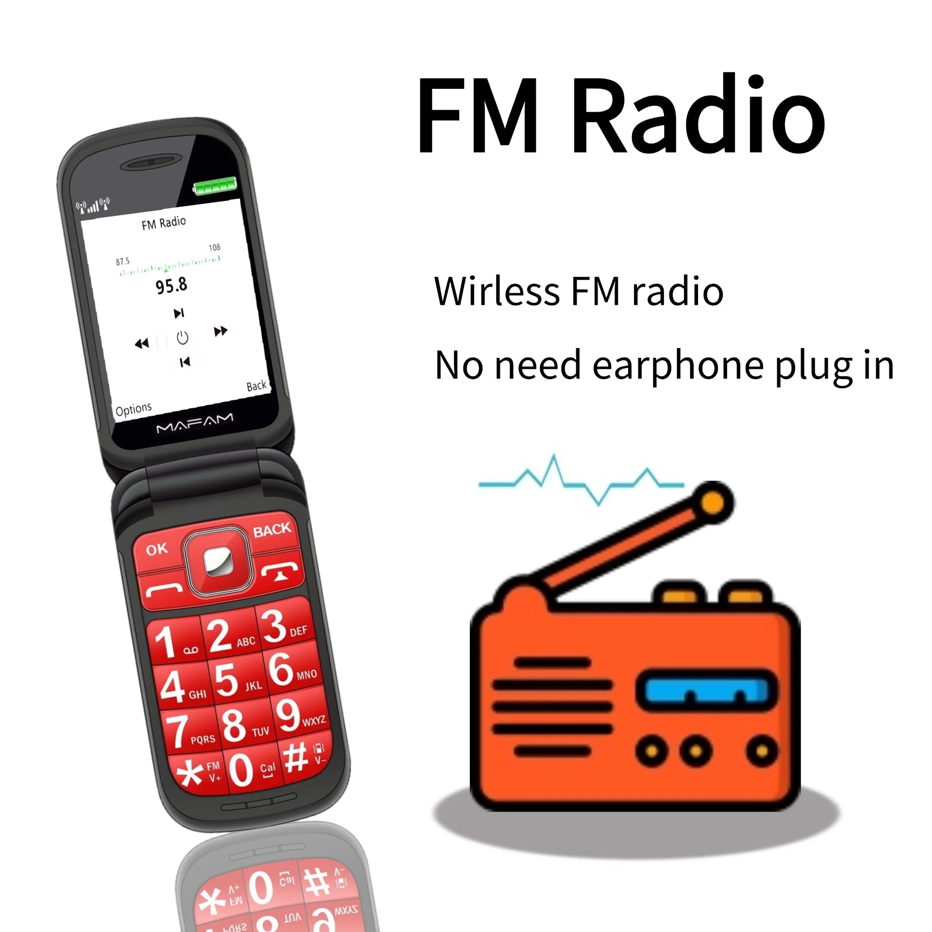 Mafam F899 Senior Flip Feature Phone Dos pantallas 2 Sim Botón grande SOS Dial Antorcha Clamshell Móvil Estilo retro 15 días Larga modo de reposo