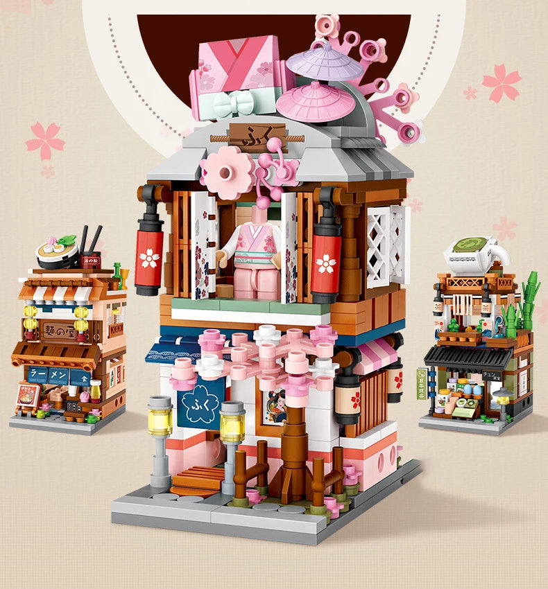 LOZ-serie de calle giratoria, tienda de ramen de estilo japonés, casa de aguas termales, tienda de ropa, tienda matcha, modelo de bloques de construcción, juguetes de regalo
