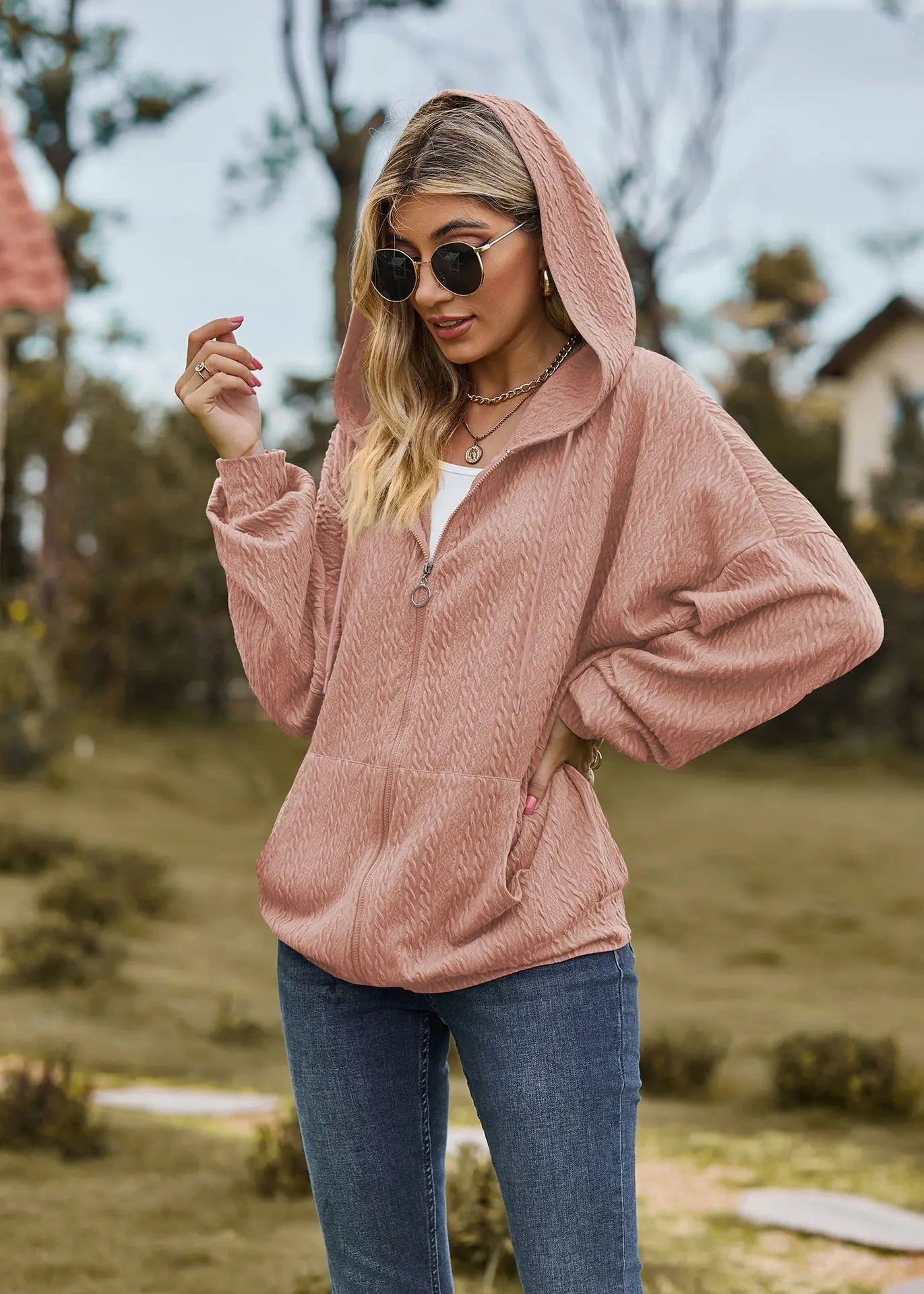 Sudadera con cremallera para mujer, abrigo informal de manga larga, ropa de calle de Color liso, holgado, Harajuku, otoño e invierno, 2024
