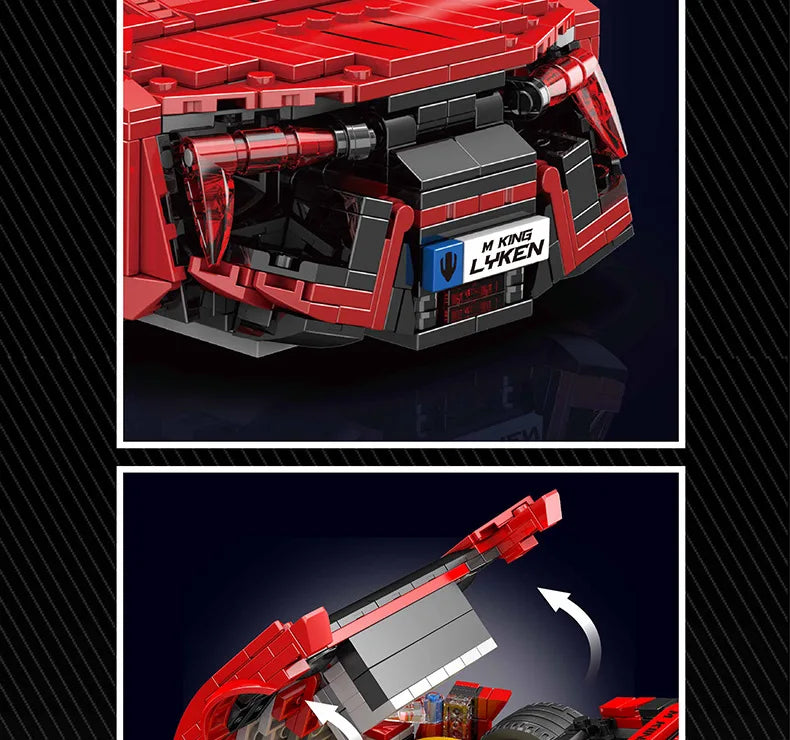 Con caja Original, coches de juguete técnicos, coche de carreras deportivo Lykan rojo, conjunto de bloques de construcción, juego de ladrillos para coche, regalo de Navidad para niños