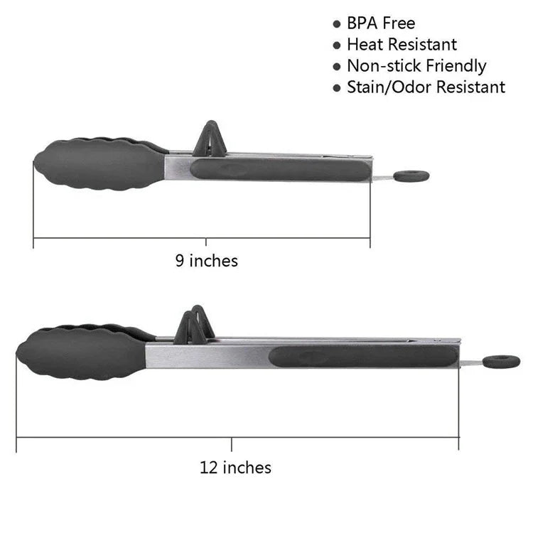 Pinzas de cocina LMETJMA, pinzas para barbacoa de acero inoxidable resistentes al calor con puntas de silicona y diseño de soporte para parrilla de ensalada KC0254