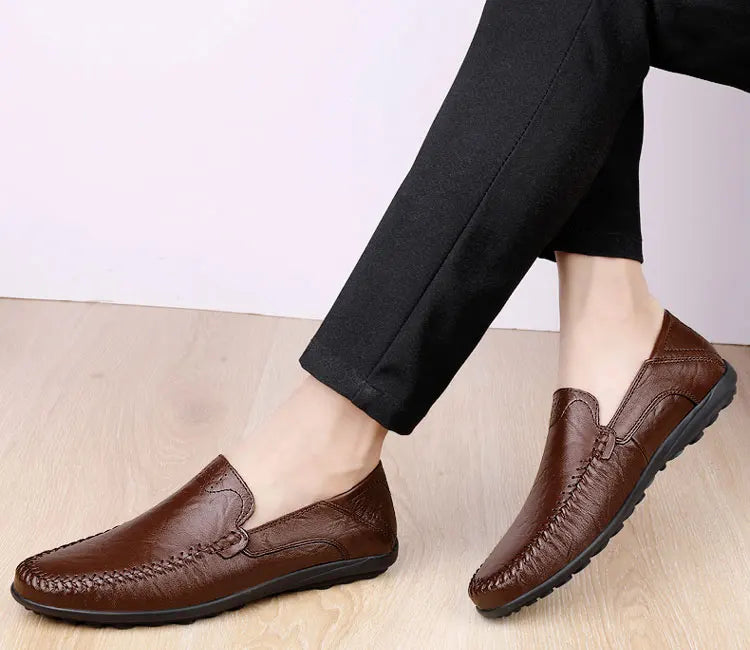 CLOHOO Zapatos casuales de negocios para hombres Costuras de cuero Cómodo Fondo de goma transpirable Segunda capa de piel de vaca