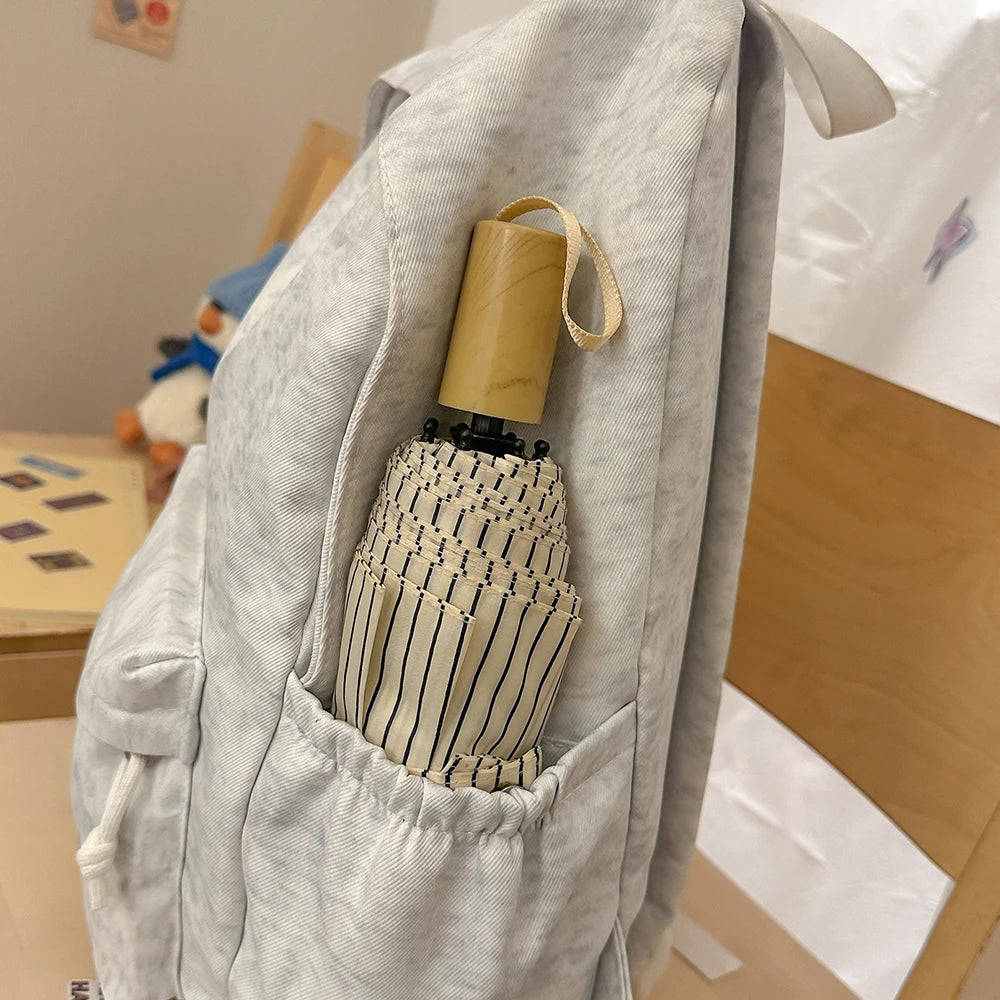 Mochila Informal Gris Jaspeado con Bordado, Mochila Ligera de Tela Suave, Bolso Minimalista para Viajes Diarios y Uso Casual