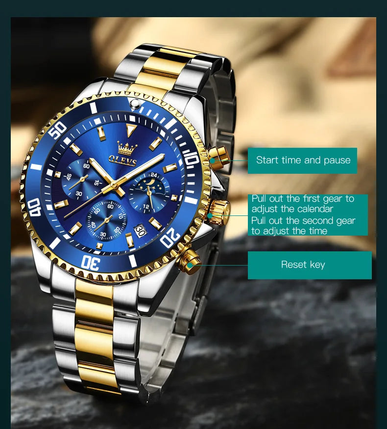 Reloj de Cuarzo OLEVS 2870 Cronógrafo con Fase Lunar para Hombre