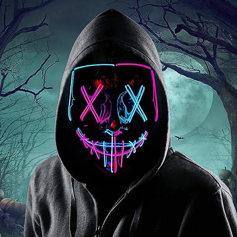 Máscara Led Halloween Carnaval Navidad Fiesta de disfraces Club nocturno Máscara temática de película luminosa La purga Máscara de cosplay brillante