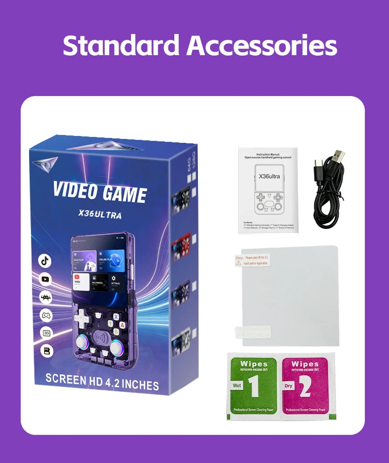 Consola de Juegos Retro X36 Ultra, Pantalla IPS HD de 4.2 Pulgadas, Sistema Dual Android 10, WiFi, Multijugador, Más de 20000 Juegos, Regalos