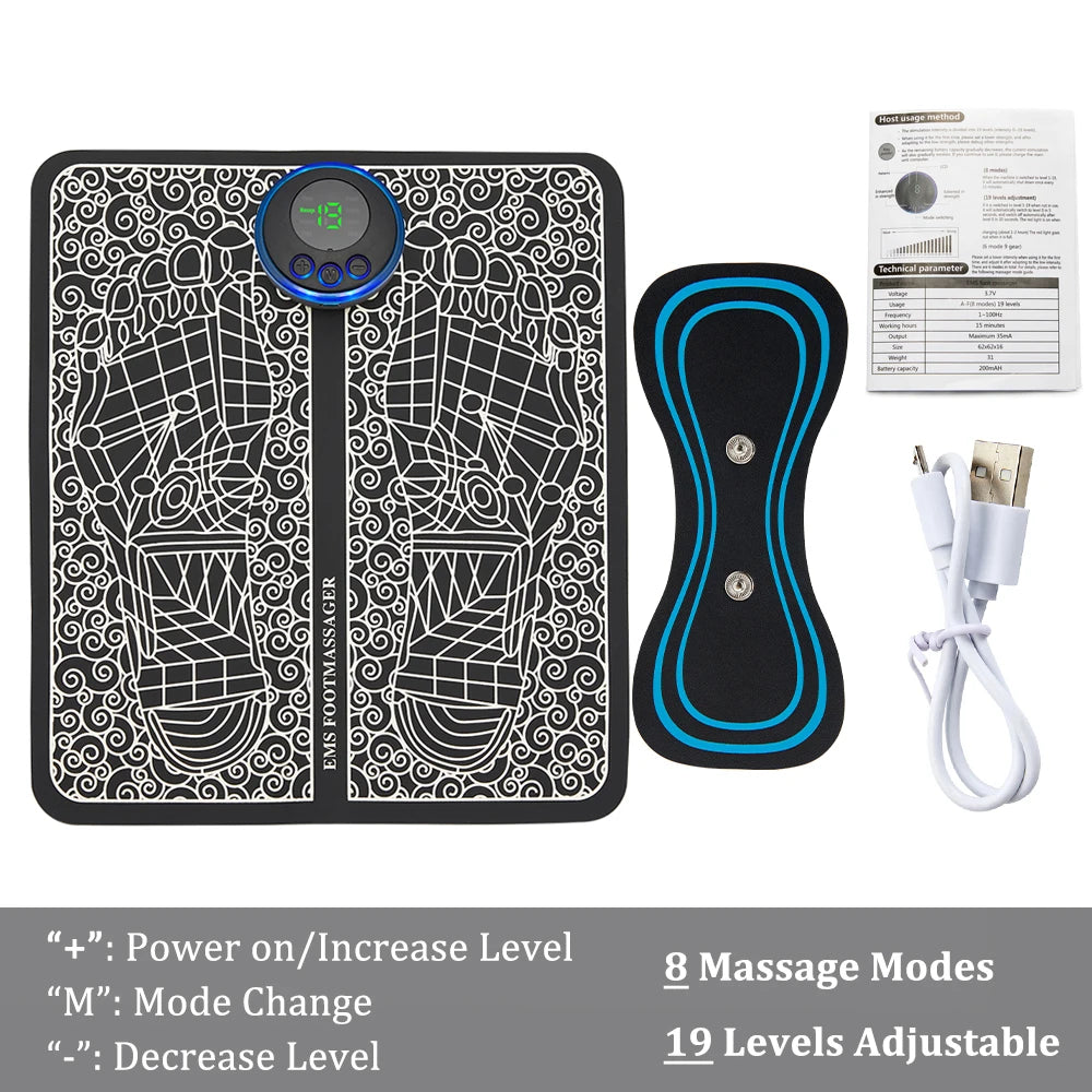 EMS-alfombrilla masajeadora de pies eléctrica TENS, almohadilla masajeadora de pies, estera de masaje plegable, Estimulación muscular, Fisioterapia, Terapia, Fisica Salud
