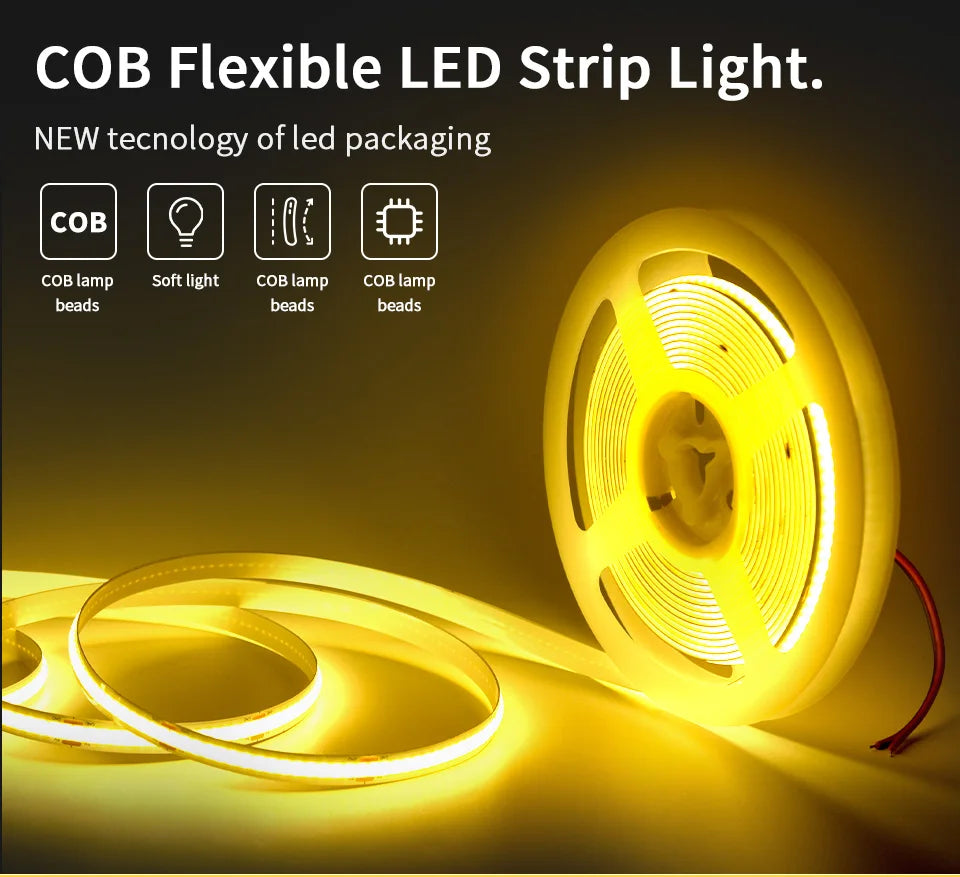 Tira LED COB Flexible de Alta Densidad para Decoración