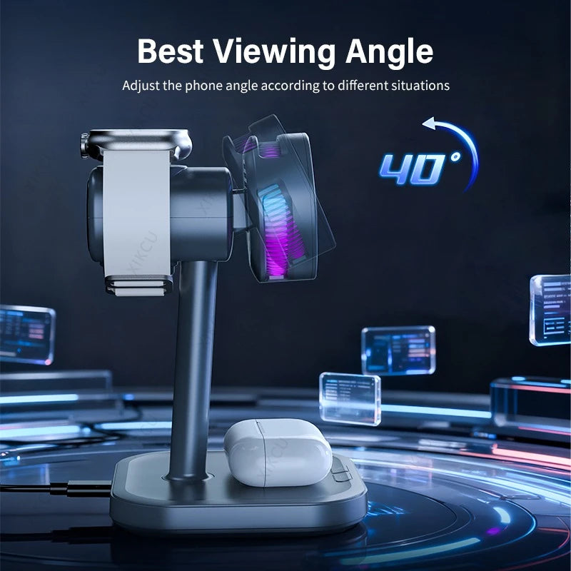 Cargador Inalámbrico Magnético Qi2 de 25W con Luz LED y Refrigeración por Aire para iPhone 17 16 15 14 13 12, Apple Watch y Airpods Pro, Carga Rápida