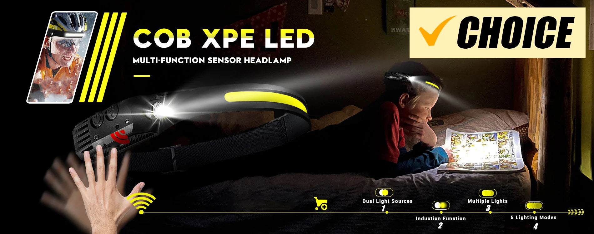 Linterna Frontal Recargable USB 5 LED para Pesca y Camping